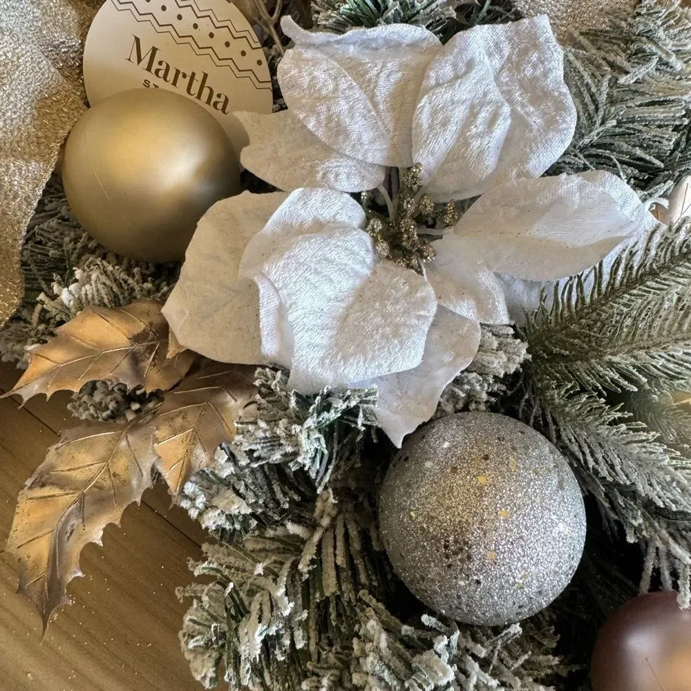 Martha Stewart Christmas Holiday Flocked Pine Vertical Winter Wreath Swag